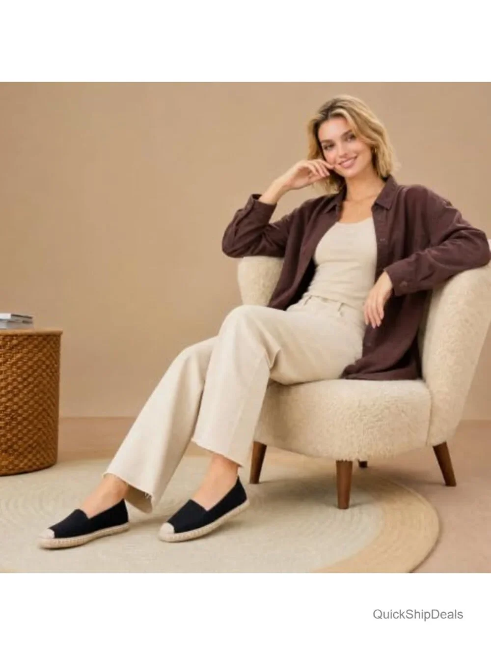 Women's Espadrilles Flats Slip On Breathable Knit Canvas Shoes